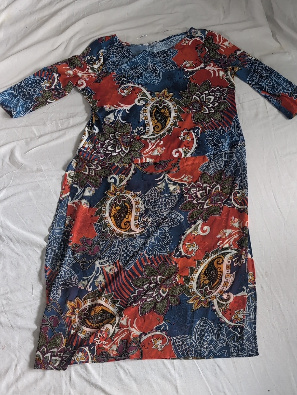 Peter Nygard Navy and Red Paisley Dress